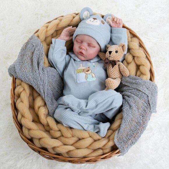 18 Inch Realistic Real Life Newborn Boy Doll Coming with Feeding Set & Gift Box - Picture 3 of 7